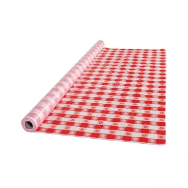 113006 – Hoffmaster – 40 in x 100 ft Red Gingham Plastic Banquet Table Cover Roll